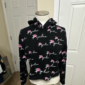 KOAJ Women's Black Pink White Logo Fleece Pullover Hoodie Drawstring M